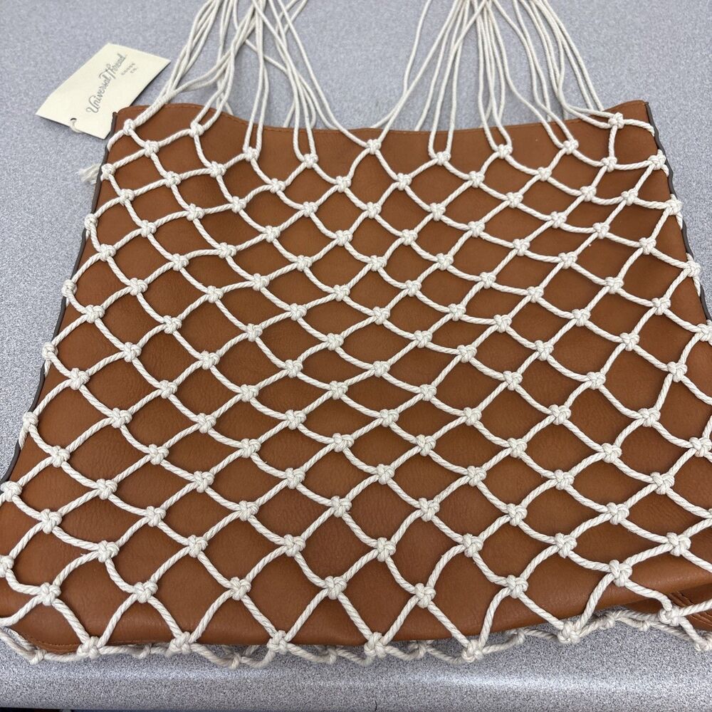 Universal Thread Brown Leather Textile Faux Net Overlay Women's Shoulder Bag - Picture 2 of 8